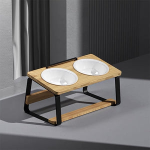 Ceramic Double Pet Feeding And Water Bowl Holder