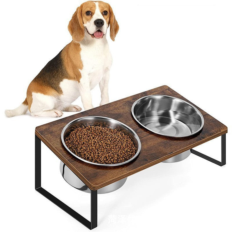 Wood And Iron Pet Feeding Rack With Bowl Holder