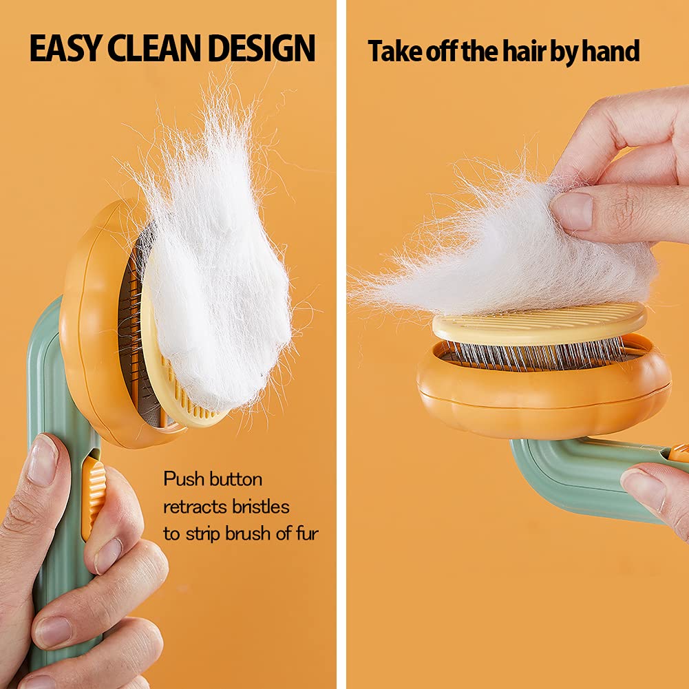 Pumpkin Style Self Cleaning Pet Slicker Grooming Brush