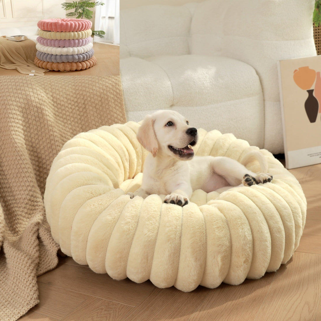 Plush Round Warm Pet Nest Bed For Winter Comfort