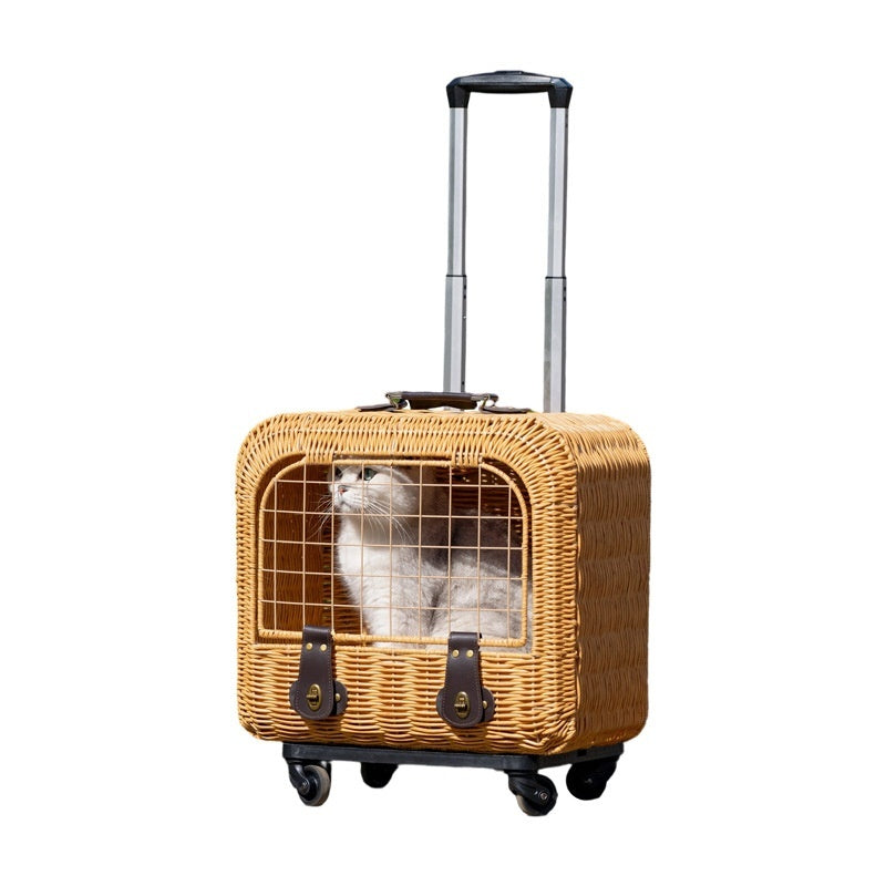 Portable Woven Rattan Pet Carrier With Ventilated Handle