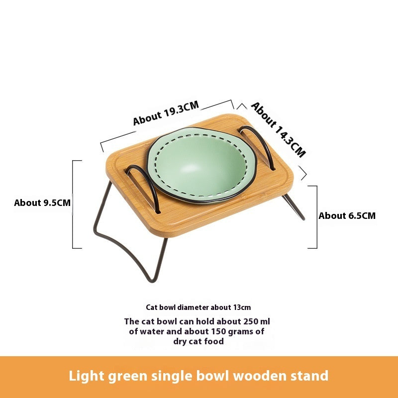 Wooden Pet Feeding Rack With Ceramic Anti-Tumble Bowls