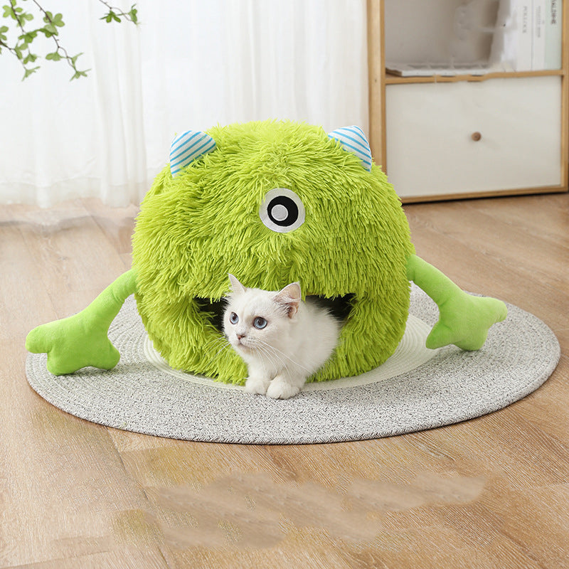 Fluffy Round Calming Pet Bed With Soft Plush Cushion