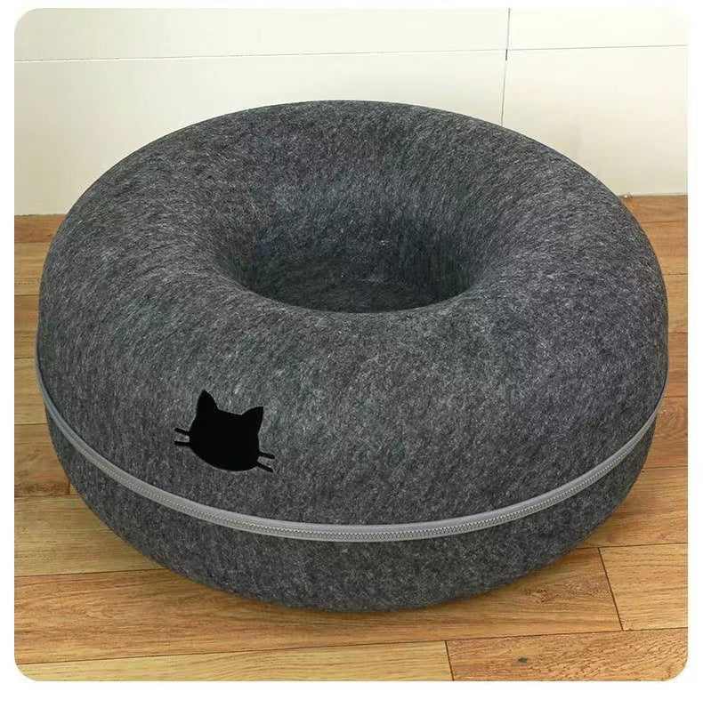Round Plush Pet Tunnel Bed For Comfortable Rest
