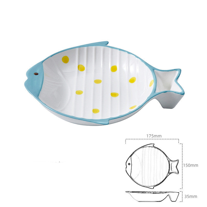 Fish Shaped Ceramic Pet Feeding Plate Bowl