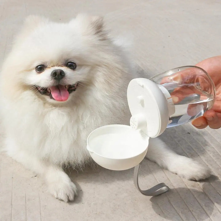 Portable Pet Water Bottle With Feeding Cup And Lanyard