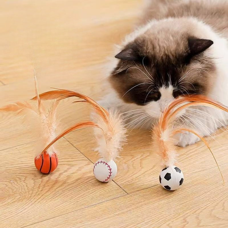 Interactive Pet Feather Bouncy Ball Entertainment Toy