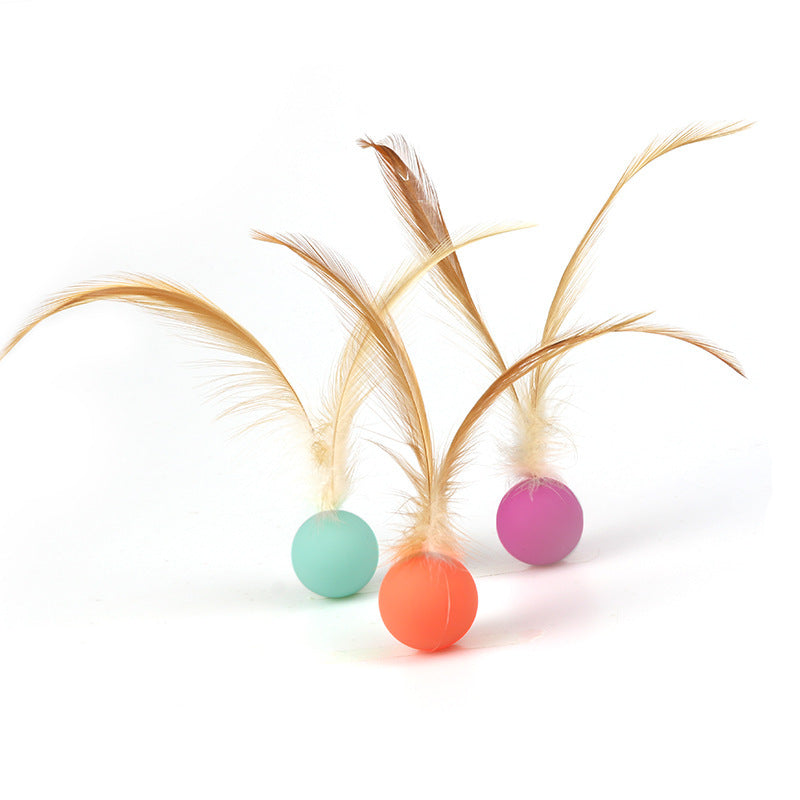 Interactive Pet Feather Bouncy Ball Entertainment Toy