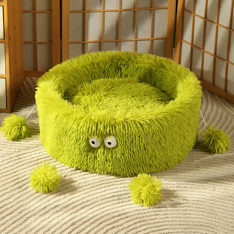 Winter Warm Round Pet Nest Bed With Play Toy Pad