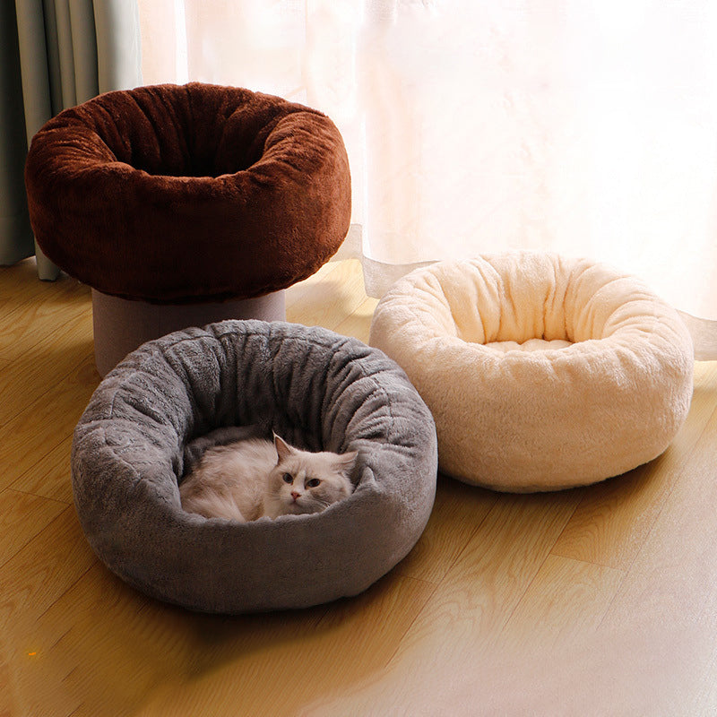 Fluffy Donut Pet Bed Round Warm Cushion Mat