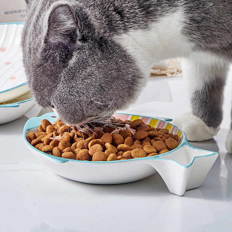 Fish Shaped Ceramic Pet Feeding Plate Bowl