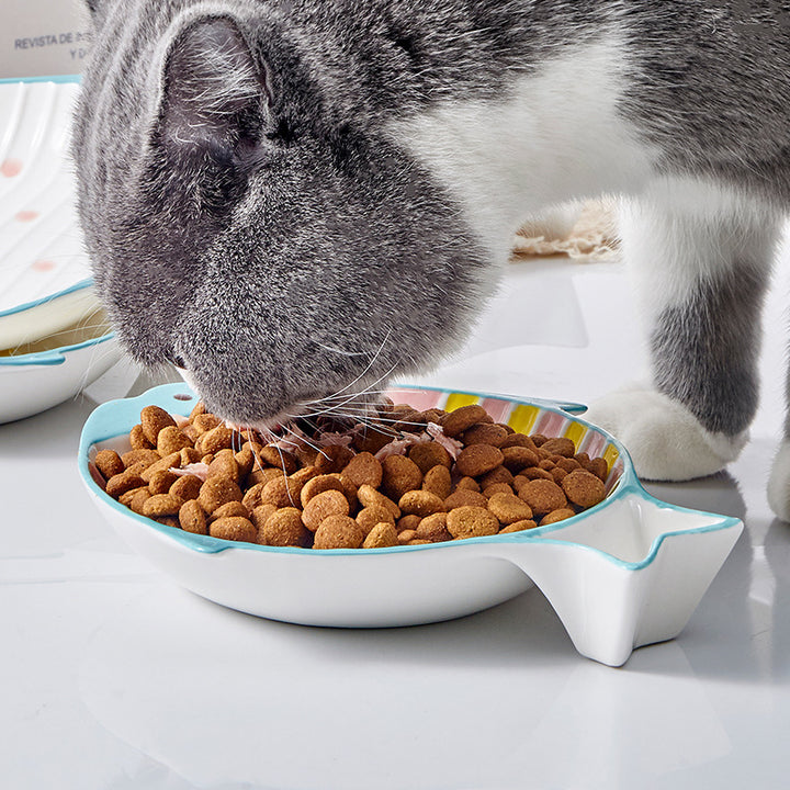 Fish Shaped Ceramic Pet Feeding Plate Bowl