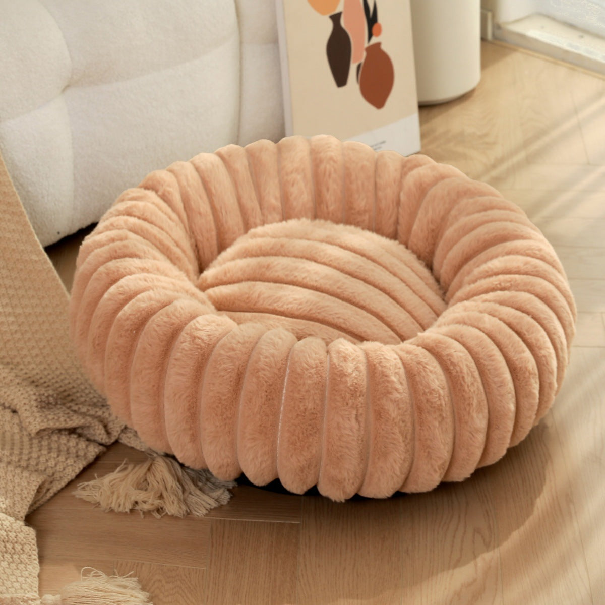 Plush Round Warm Pet Nest Bed For Winter Comfort