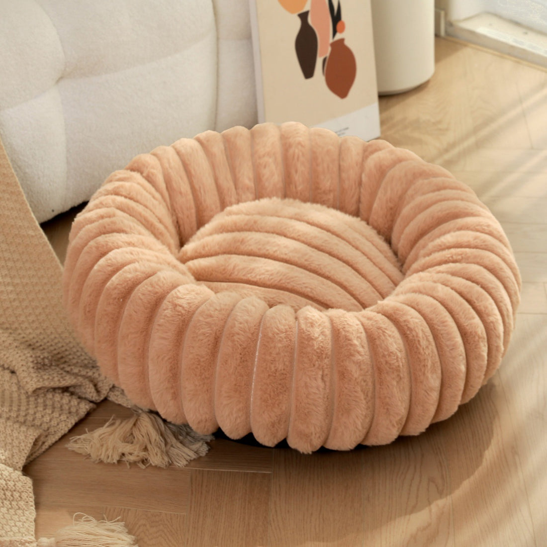 Plush Round Warm Pet Nest Bed For Winter Comfort