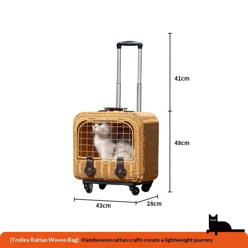 Portable Woven Rattan Pet Carrier With Ventilated Handle