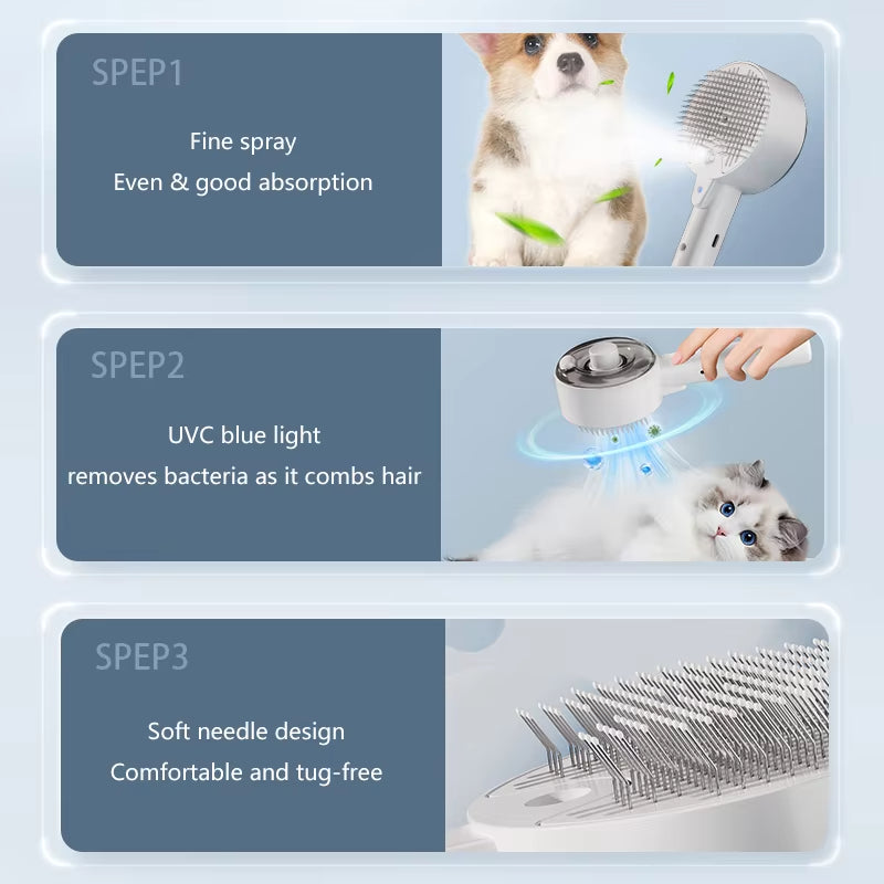 Electric Steam Spray Massage Pet Grooming Brush