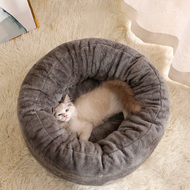 Fluffy Donut Pet Bed Round Warm Cushion Mat