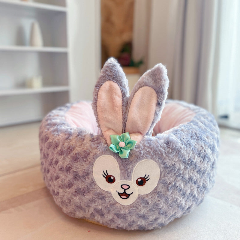 Plush Round Pet Nest Bed With Cartoon Design