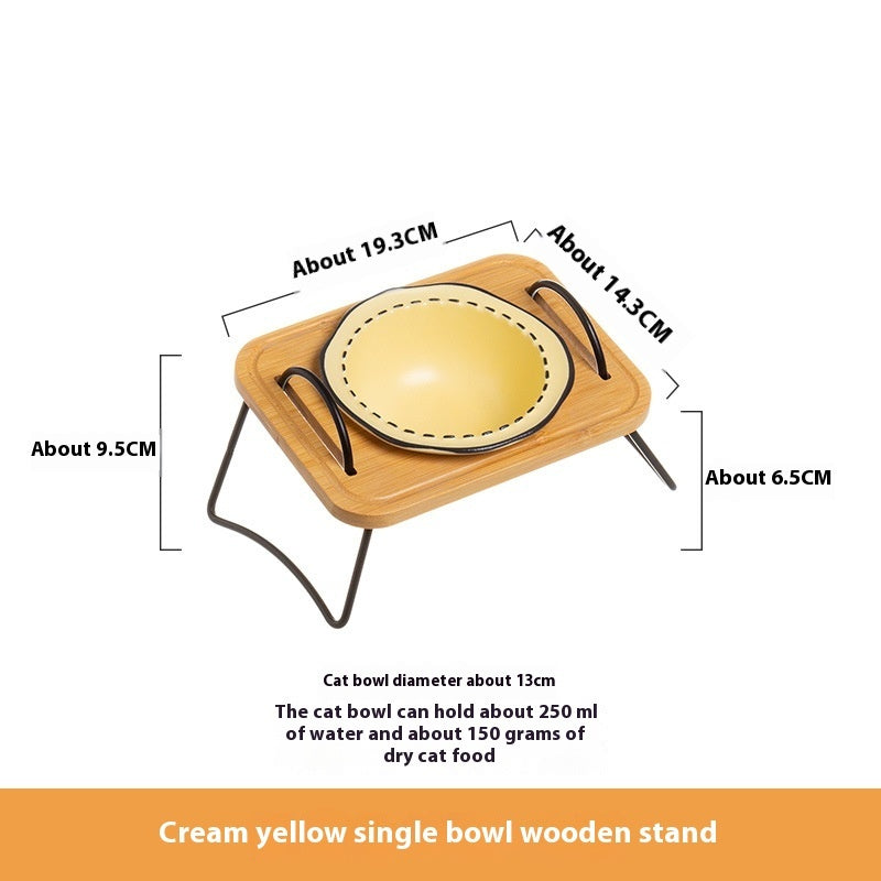 Wooden Pet Feeding Rack With Ceramic Anti-Tumble Bowls