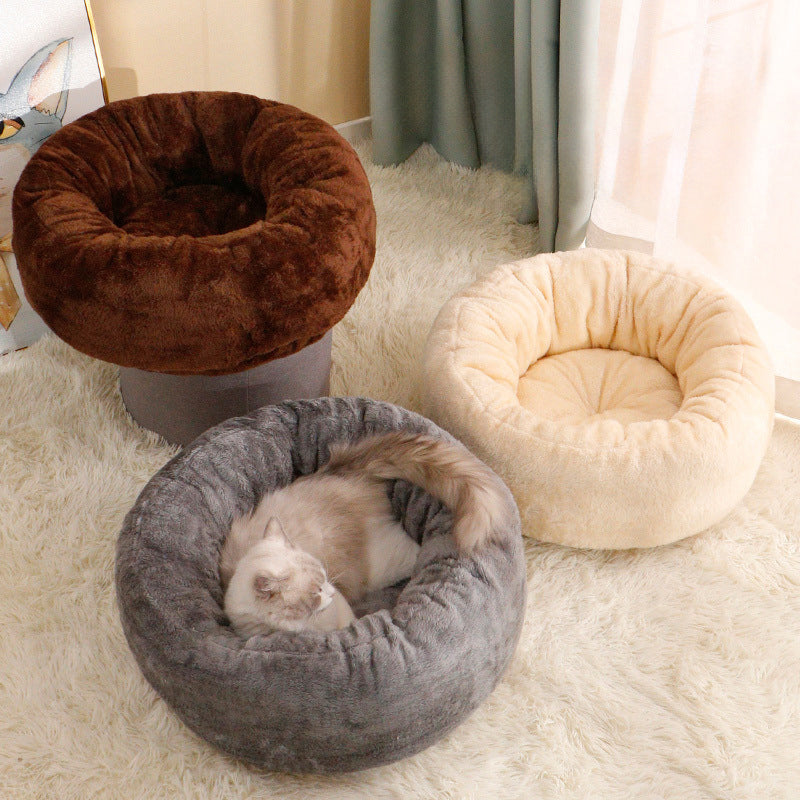 Fluffy Donut Pet Bed Round Warm Cushion Mat