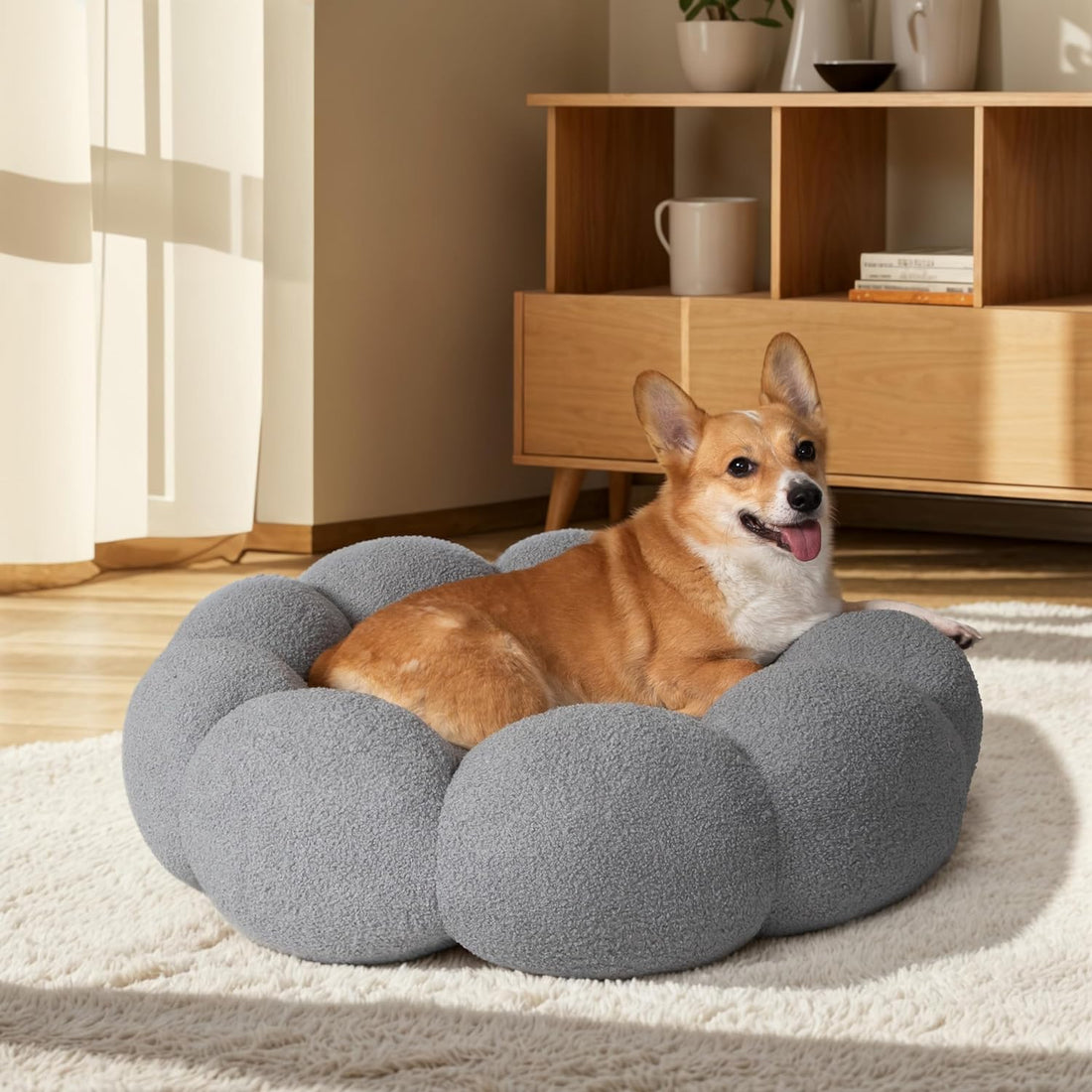Fluffy Round Plush Pet Calming Bed For Indoor Comfort