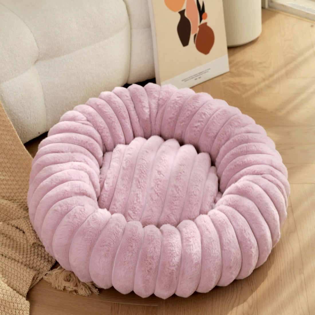 Plush Round Warm Pet Nest Bed For Winter Comfort