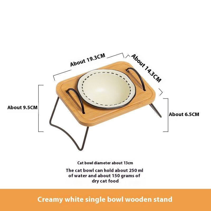 Wooden Pet Feeding Rack With Ceramic Anti-Tumble Bowls