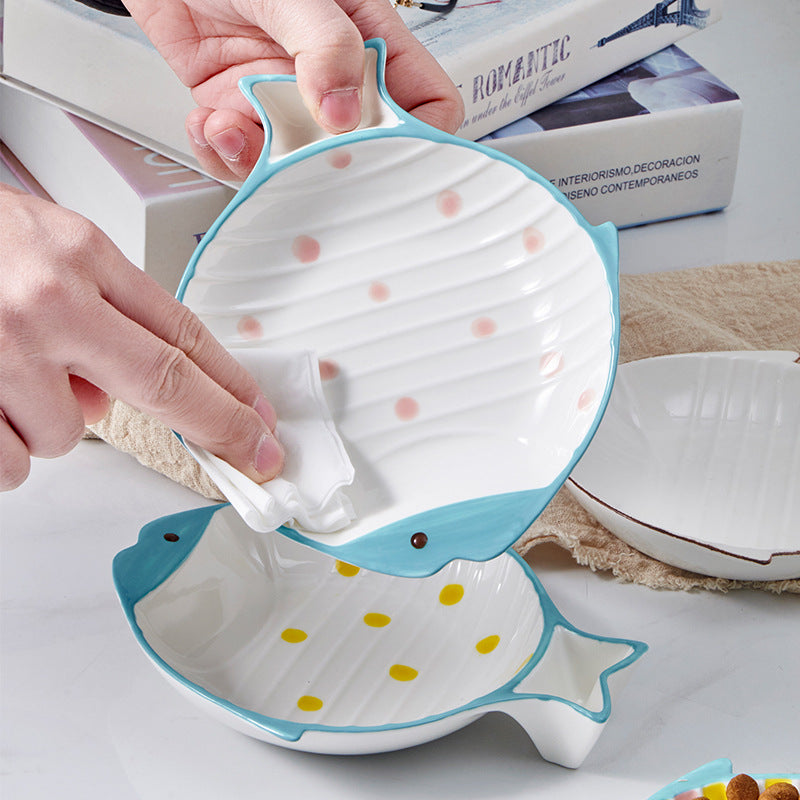 Fish Shaped Ceramic Pet Feeding Plate Bowl