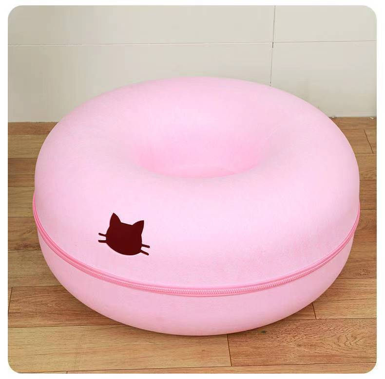 Round Plush Pet Tunnel Bed For Comfortable Rest