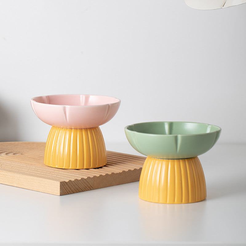 Macaron Color Ceramic Pet Feeding Bowl Set