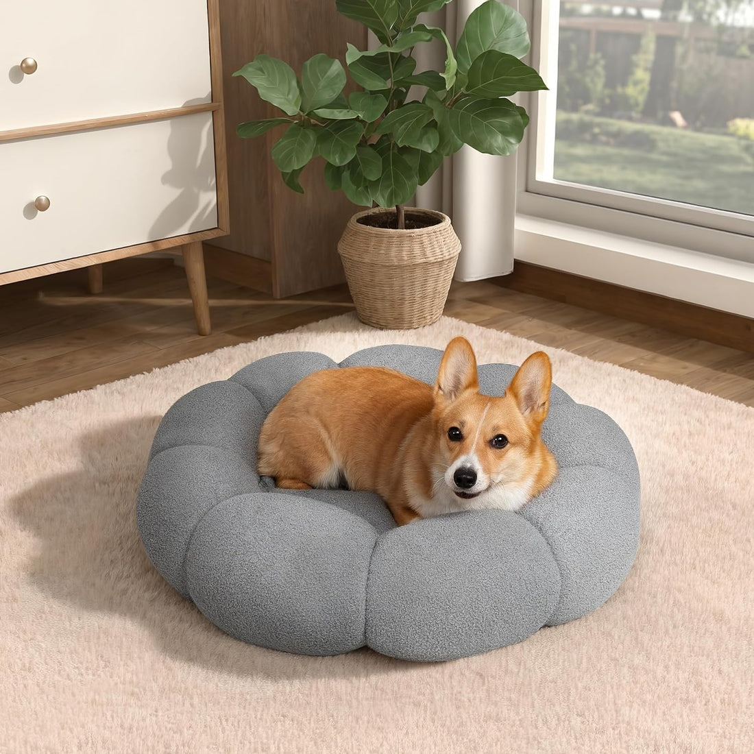Fluffy Round Plush Pet Calming Bed For Indoor Comfort