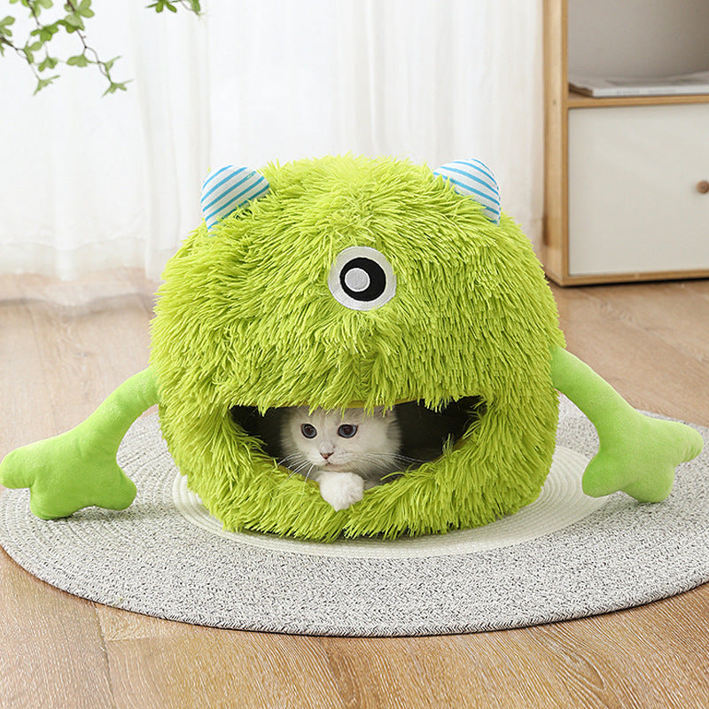 Fluffy Round Calming Pet Bed With Soft Plush Cushion