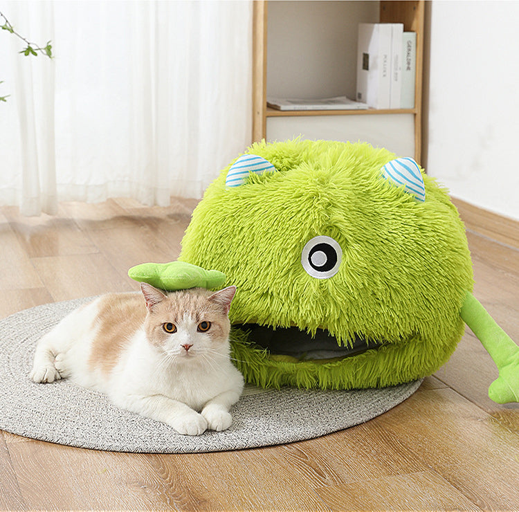 Fluffy Round Calming Pet Bed With Soft Plush Cushion