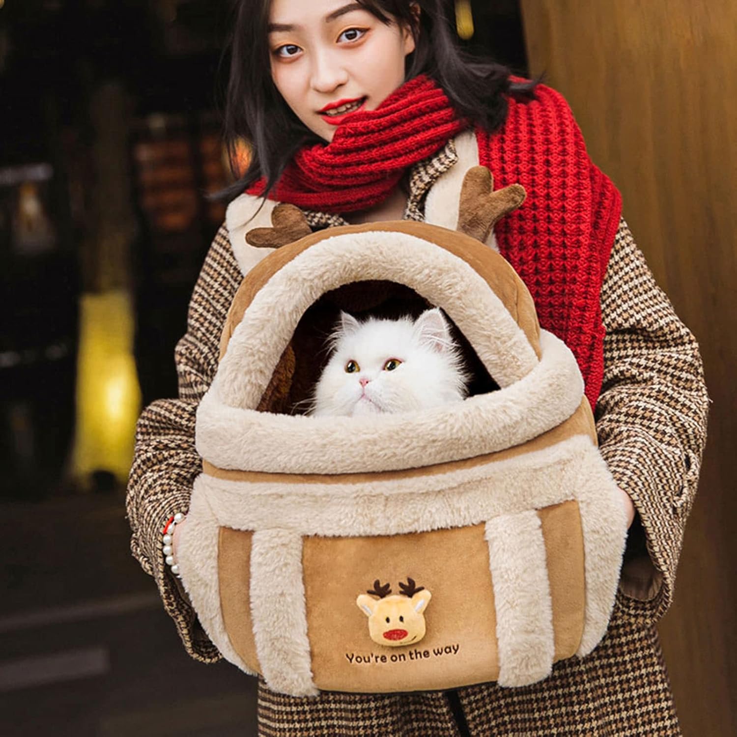 Plush Pet Backpack Carrier Bag For Winter Travel