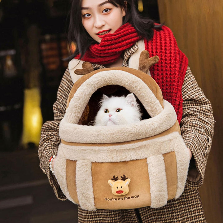 Plush Pet Backpack Carrier Bag For Winter Travel