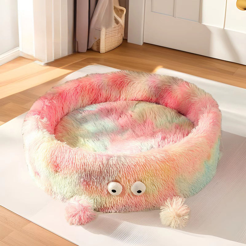 Winter Warm Round Pet Nest Bed With Play Toy Pad