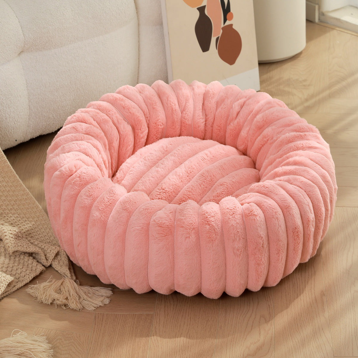 Plush Round Warm Pet Nest Bed For Winter Comfort