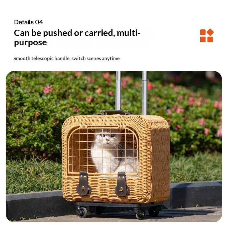 Portable Woven Rattan Pet Carrier With Ventilated Handle