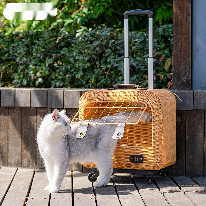 Portable Woven Rattan Pet Carrier With Ventilated Handle