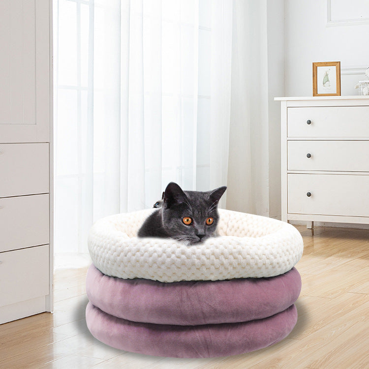 Semi Closed Round Ice Velvet Pet Deep Sleep Bed