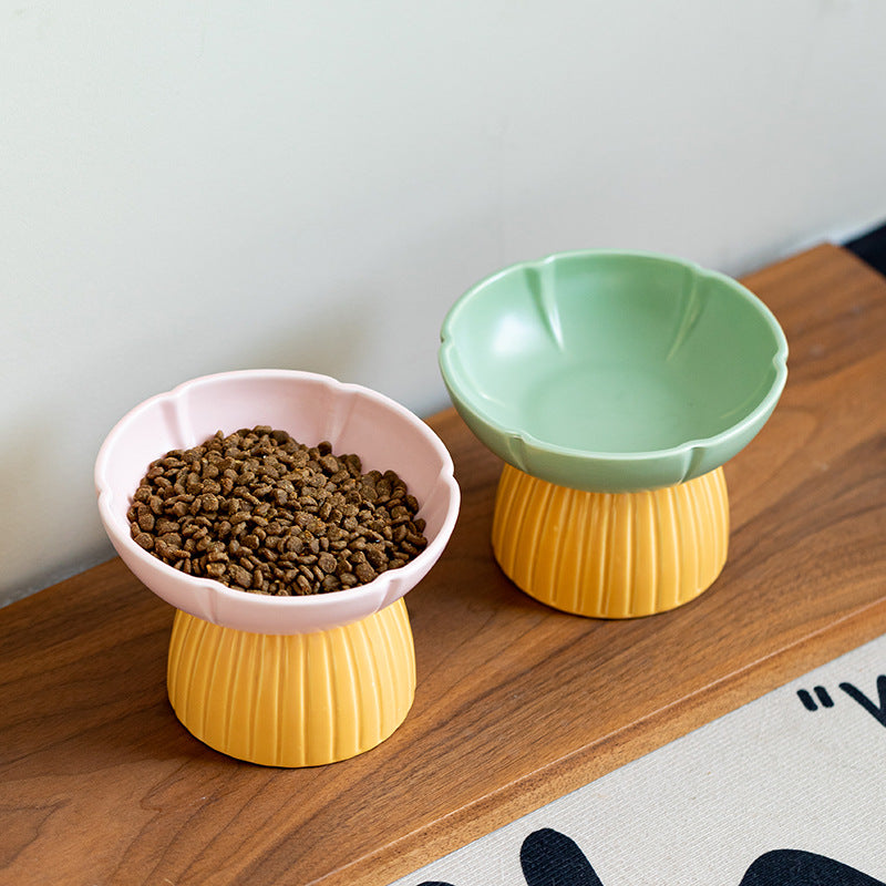 Macaron Color Ceramic Pet Feeding Bowl Set