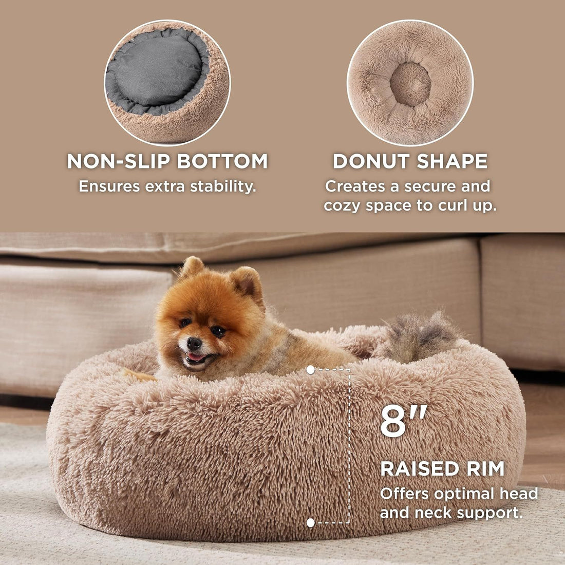 Non-Slip Round Plush Pet Bed For Indoor Comfort