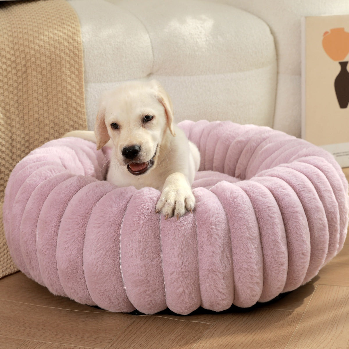 Plush Round Warm Pet Nest Bed For Winter Comfort