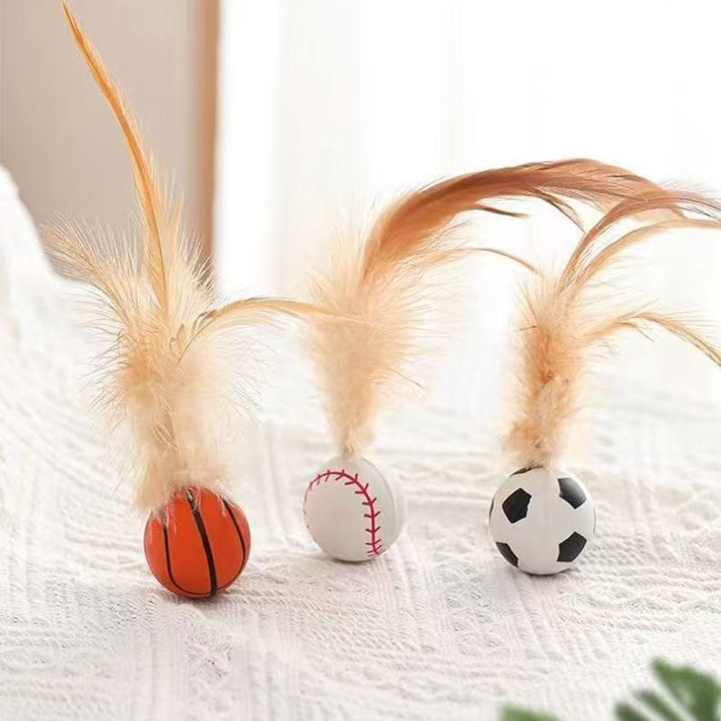 Interactive Pet Feather Bouncy Ball Entertainment Toy