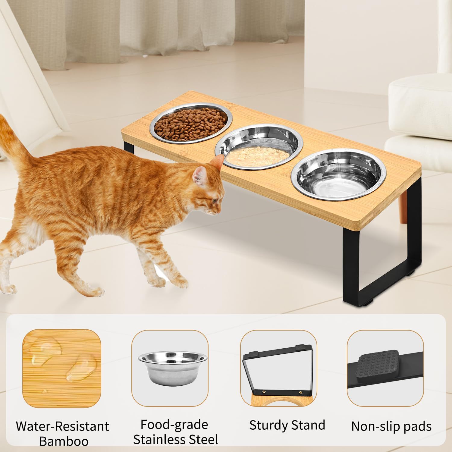 Wood And Iron Pet Feeding Rack With Bowl Holder