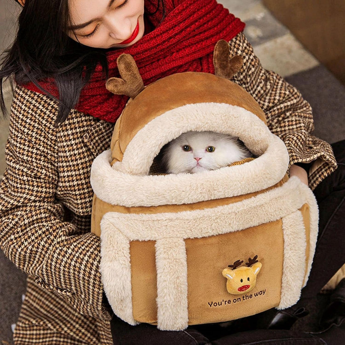 Plush Pet Backpack Carrier Bag For Winter Travel