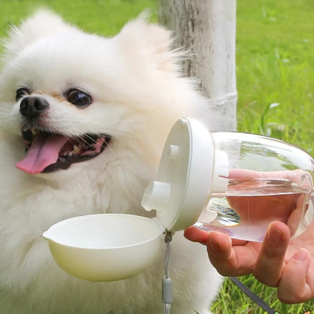 Portable Pet Water Bottle With Feeding Cup And Lanyard