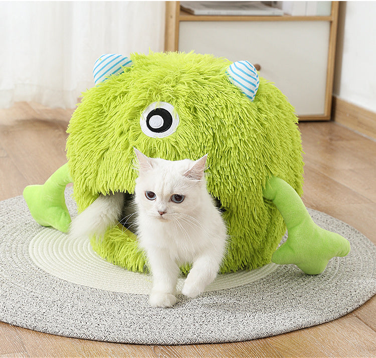 Fluffy Round Calming Pet Bed With Soft Plush Cushion