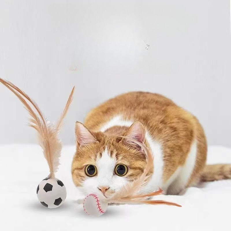 Interactive Pet Feather Bouncy Ball Entertainment Toy