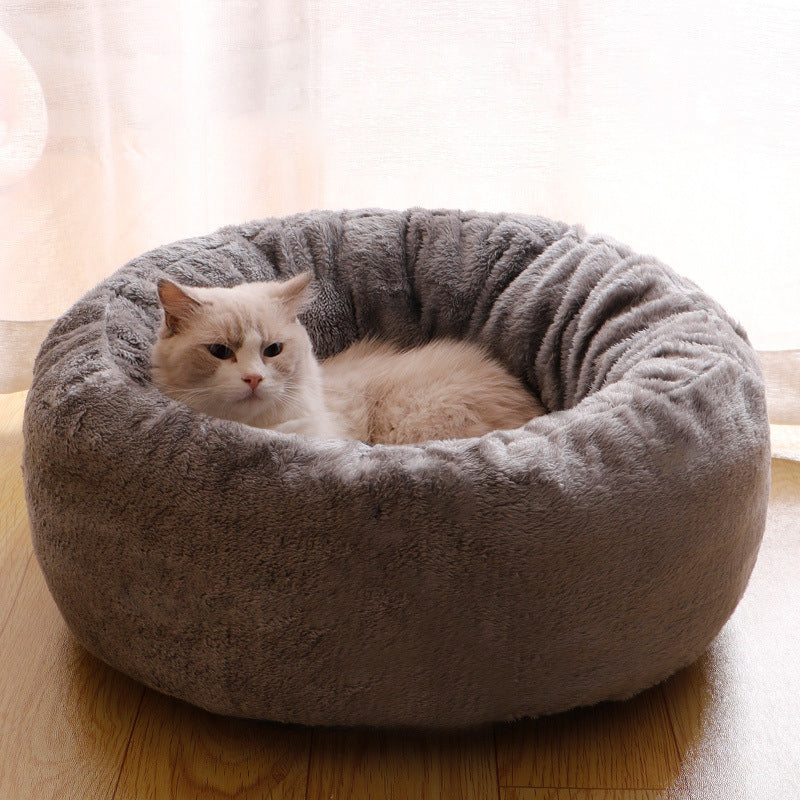 Fluffy Donut Pet Bed Round Warm Cushion Mat